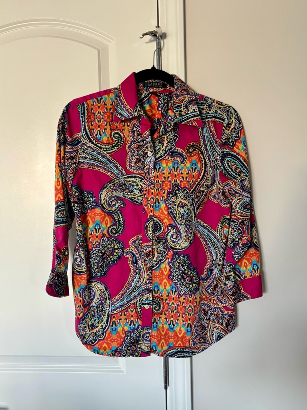 Vintage Ralph Lauren Multicolor Paisley Button-Down Shirt — Fuchsia Base